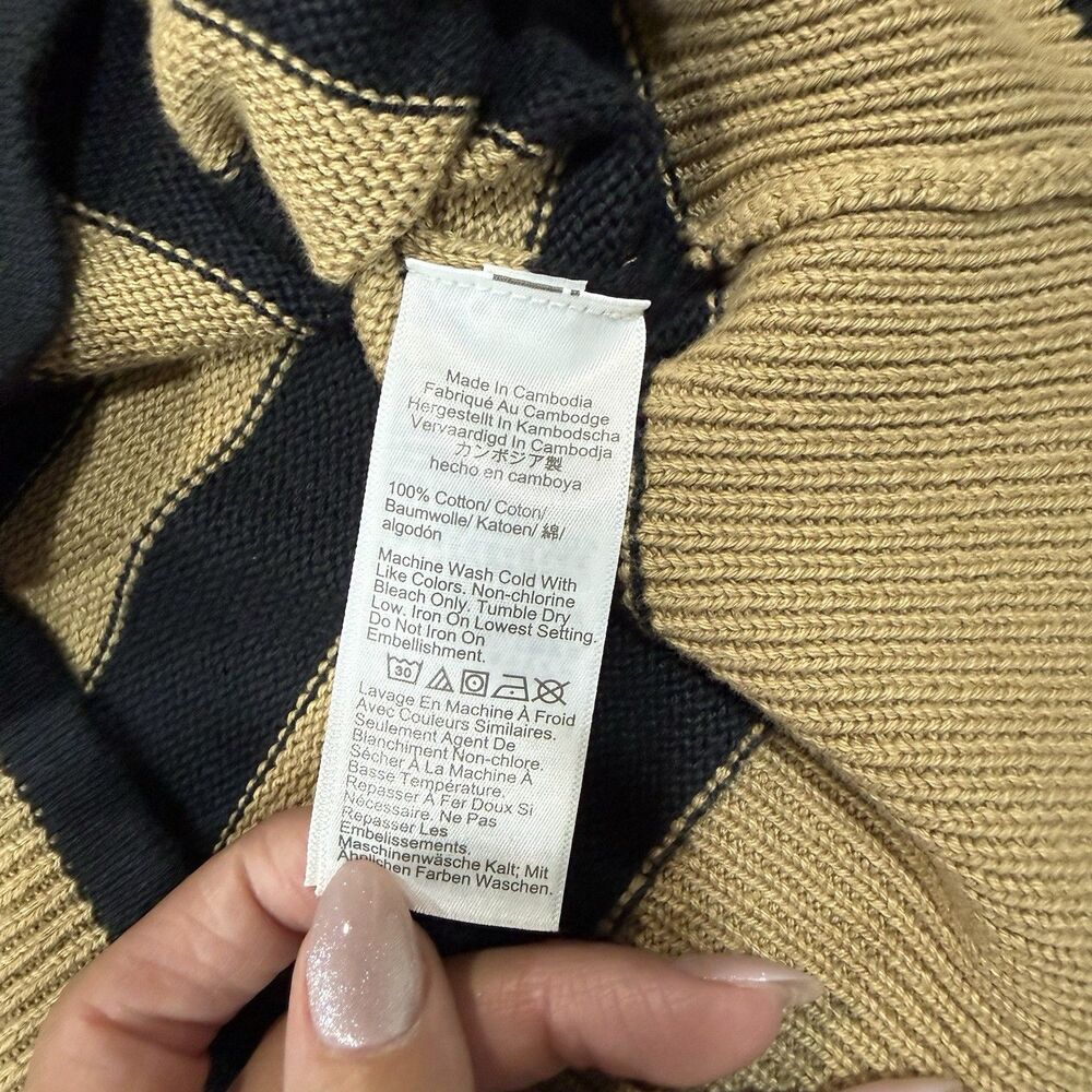 J.Crew Tan Striped Horizontal Stripe Pearl Halfzip Preppy Pullover Sweater Sz M - Picture 5 of 8